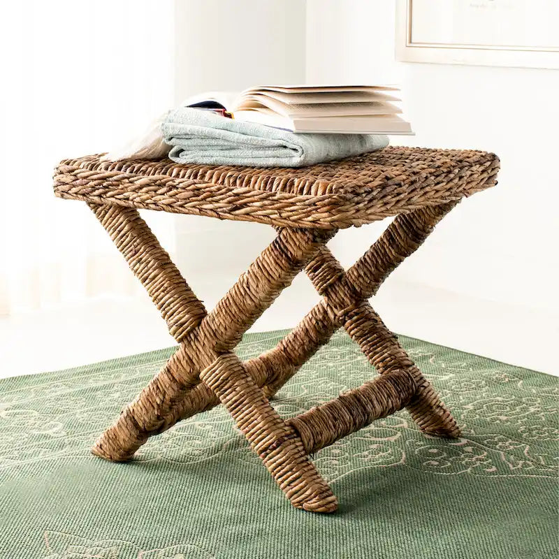 Panchina a X in Rattan Intrecciato, Naturale e Nero, 1 Posto, 2 Colori