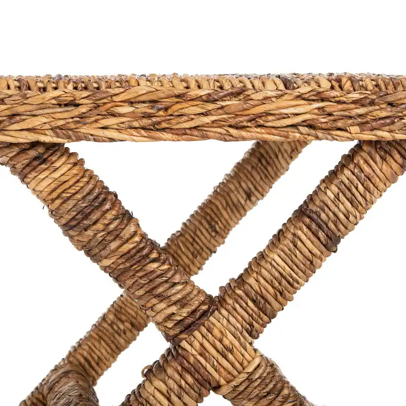 Panchina a X in Rattan Intrecciato, Naturale e Nero, 1 Posto, 2 Colori