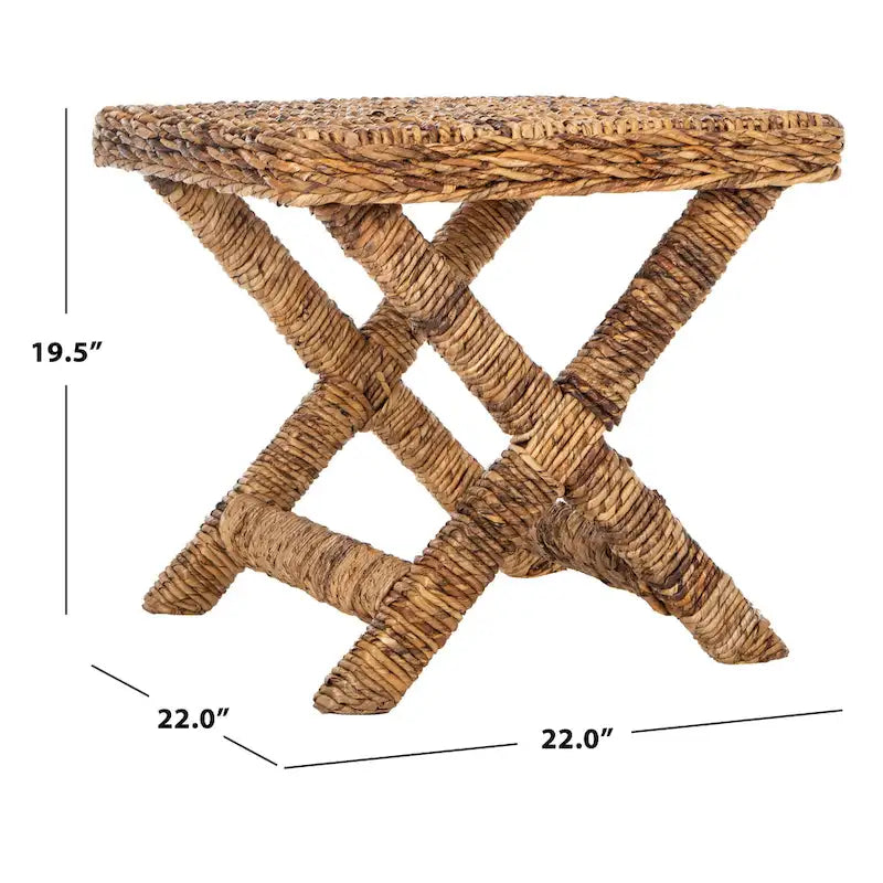 Panchina a X in Rattan Intrecciato, Naturale e Nero, 1 Posto, 2 Colori
