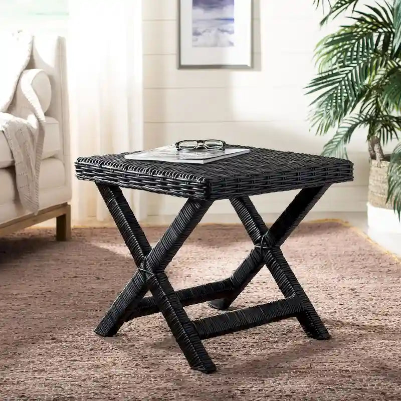 Panchina a X in Rattan Intrecciato, Naturale e Nero, 1 Posto, 2 Colori