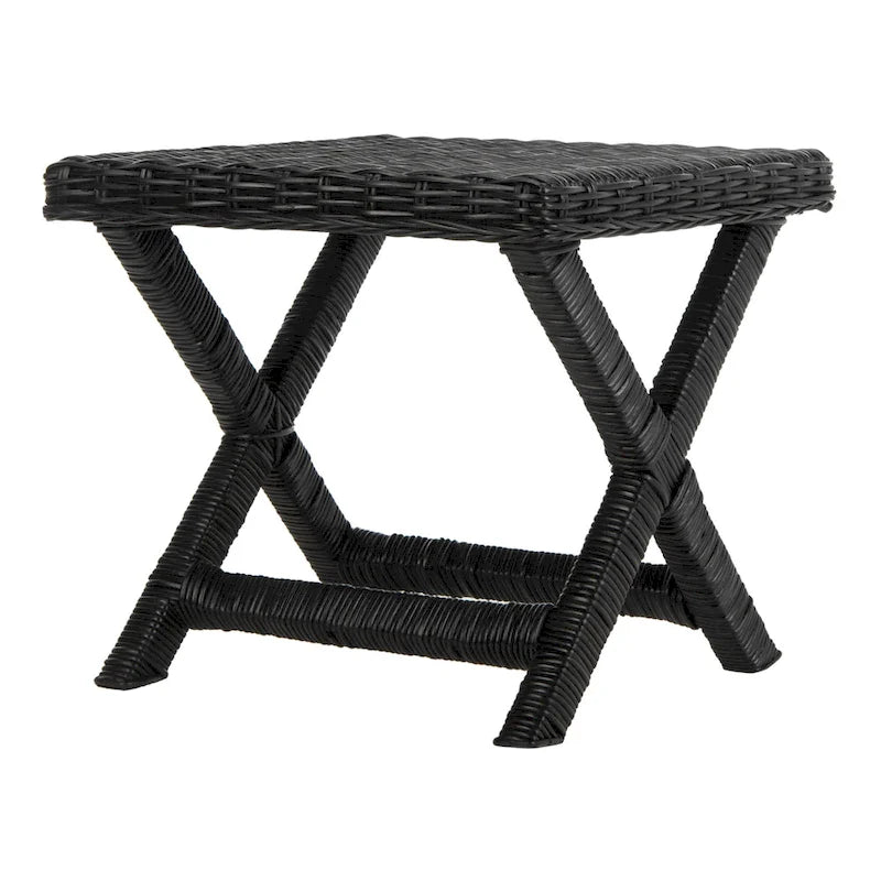Panchina a X in Rattan Intrecciato, Naturale e Nero, 1 Posto, 2 Colori