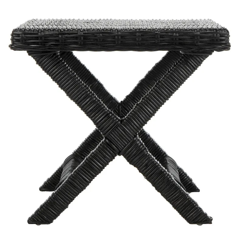 Panchina a X in Rattan Intrecciato, Naturale e Nero, 1 Posto, 2 Colori