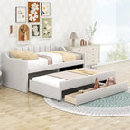 Letto a Giorno a Due Letti con Rotelle e 3 Cassetti, Stile Divano, 1 Posto, Colore Beige