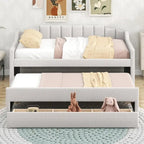 Letto a Giorno a Due Letti con Rotelle e 3 Cassetti, Stile Divano, 1 Posto, Colore Beige