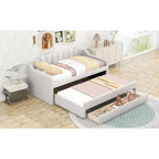 Letto a Giorno a Due Letti con Rotelle e 3 Cassetti, Stile Divano, 1 Posto, Colore Beige
