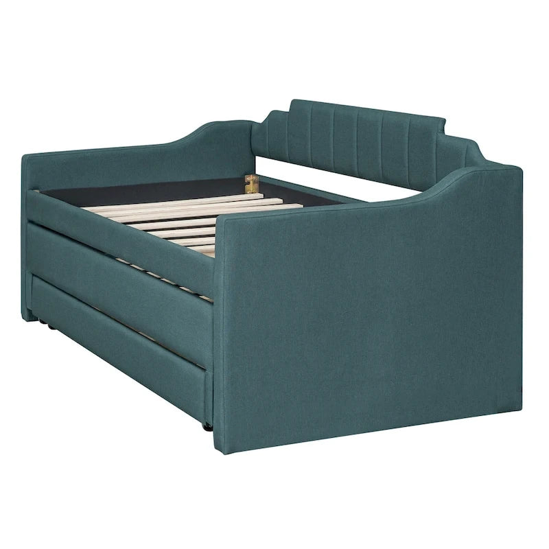 Letto a Giorno a Due Letti con Rotelle e 3 Cassetti, Stile Divano, 1 Posto, Colore Beige