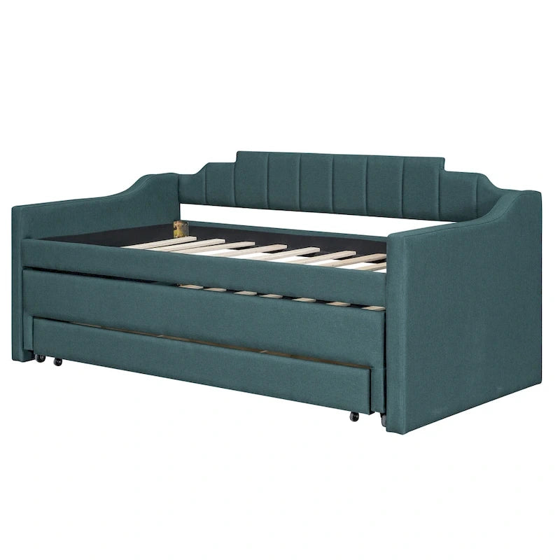 Letto a Giorno a Due Letti con Rotelle e 3 Cassetti, Stile Divano, 1 Posto, Colore Beige