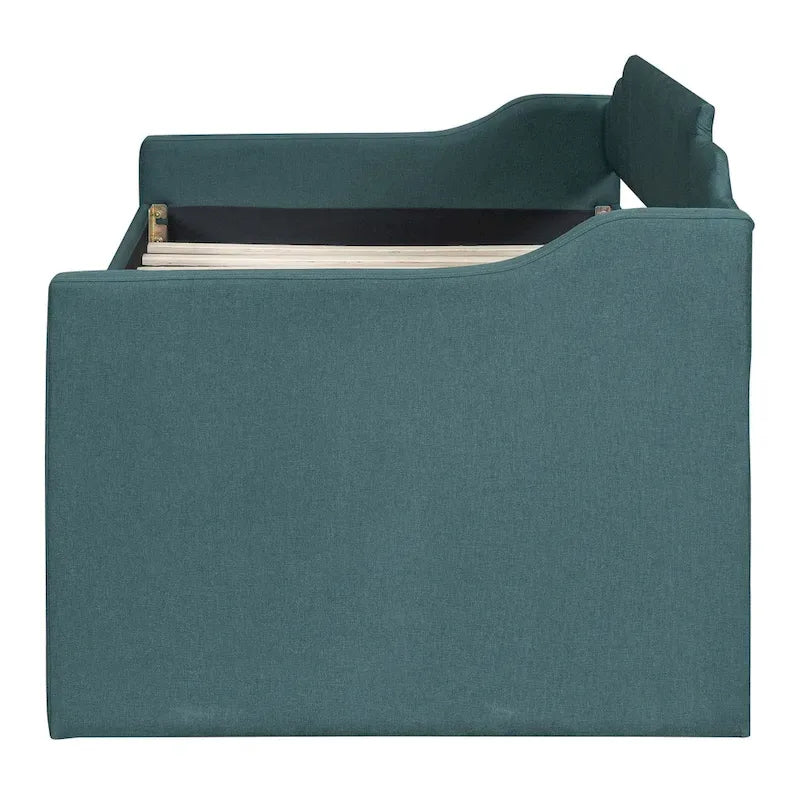 Letto a Giorno a Due Letti con Rotelle e 3 Cassetti, Stile Divano, 1 Posto, Colore Beige