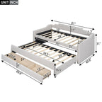 Letto a Giorno a Due Letti con Rotelle e 3 Cassetti, Stile Divano, 1 Posto, Colore Beige