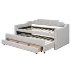 Letto a Giorno a Due Letti con Rotelle e 3 Cassetti, Stile Divano, 1 Posto, Colore Beige