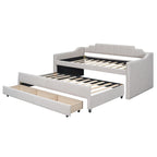 Letto a Giorno a Due Letti con Rotelle e 3 Cassetti, Stile Divano, 1 Posto, Colore Beige
