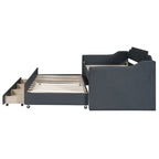 Letto a Giorno a Due Letti con Rotelle e 3 Cassetti, Stile Divano, 1 Posto, Colore Beige