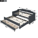 Letto a Giorno a Due Letti con Rotelle e 3 Cassetti, Stile Divano, 1 Posto, Colore Beige
