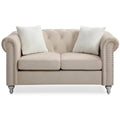 Divano Chesterfield 2 posti in velluto con cuscini decorativi – Beige / Verde / Rosa