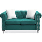 Divano Chesterfield 2 posti in velluto con cuscini decorativi – Beige / Verde / Rosa