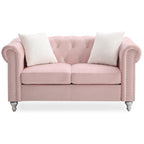 Divano Chesterfield 2 posti in velluto con cuscini decorativi – Beige / Verde / Rosa