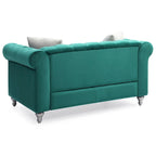 Divano Chesterfield 2 posti in velluto con cuscini decorativi – Beige / Verde / Rosa