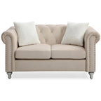 Divano Chesterfield 2 posti in velluto con cuscini decorativi – Beige / Verde / Rosa