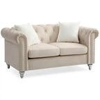 Divano Chesterfield 2 posti in velluto con cuscini decorativi – Beige / Verde / Rosa
