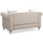 Divano Chesterfield 2 posti in velluto con cuscini decorativi – Beige / Verde / Rosa
