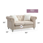 Divano Chesterfield 2 posti in velluto con cuscini decorativi – Beige / Verde / Rosa