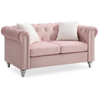 Divano Chesterfield 2 posti in velluto con cuscini decorativi – Beige / Verde / Rosa