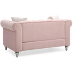 Divano Chesterfield 2 posti in velluto con cuscini decorativi – Beige / Verde / Rosa