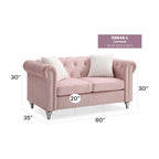Divano Chesterfield 2 posti in velluto con cuscini decorativi – Beige / Verde / Rosa