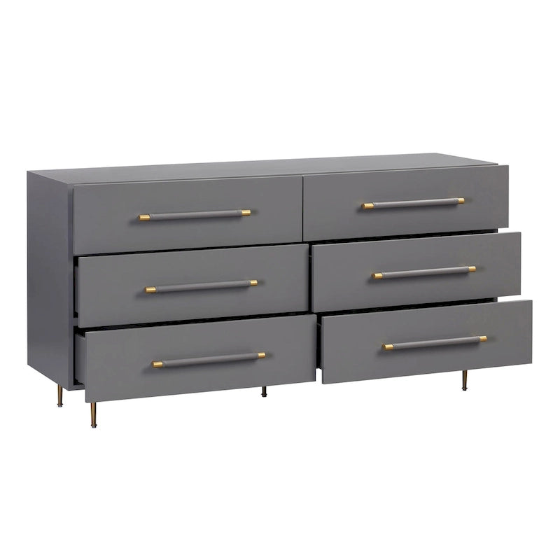 Comò a 6 cassetti bianco/grigio/nero, singolo