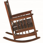 Sedia a dondolo stile Mission, sedile in similpelle, 1 posto – Mandorla / Bianco Antico / Marrone Tabacco