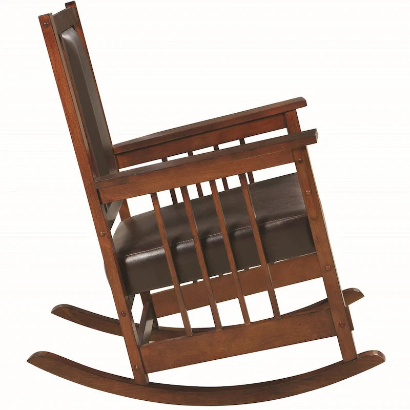Sedia a dondolo stile Mission, sedile in similpelle, 1 posto – Mandorla / Bianco Antico / Marrone Tabacco