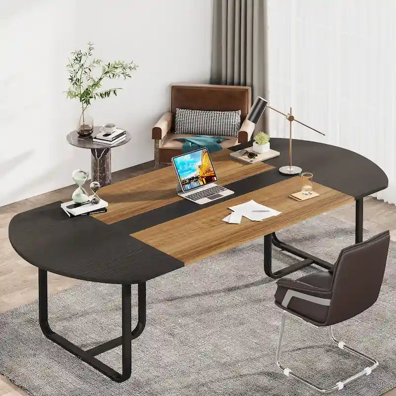 Scrivania moderna curva Noce e Nero / Naturale e Nero, monoposto