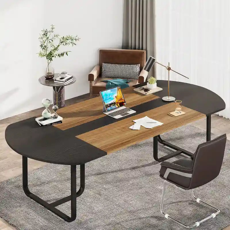 Scrivania moderna curva Noce e Nero / Naturale e Nero, monoposto