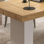 Tavolo con Piano Effetto Legno e Base Bianca, Multiuso, 4-6 Posti