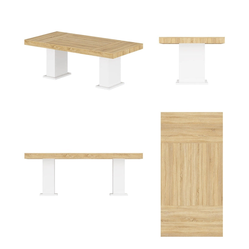 Tavolo con Piano Effetto Legno e Base Bianca, Multiuso, 4-6 Posti