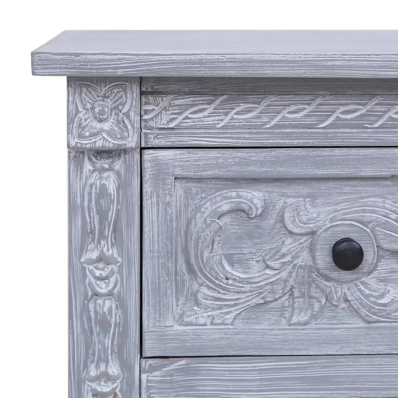 Credenza grigia a 2 cassetti, legno massello di mogano, montaggio 1 persona