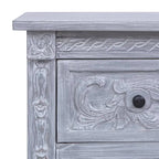 Credenza grigia a 2 cassetti, legno massello di mogano, montaggio 1 persona