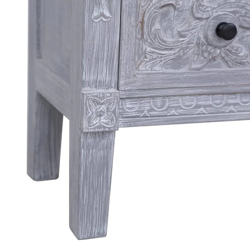 Credenza grigia a 2 cassetti, legno massello di mogano, montaggio 1 persona