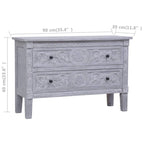 Credenza grigia a 2 cassetti, legno massello di mogano, montaggio 1 persona