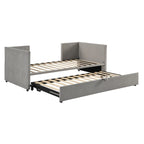 Divano letto imbottito in velluto rosa / grigio / beige con letto estraibile, da una piazza e mezza a matrimoniale, 2 persone