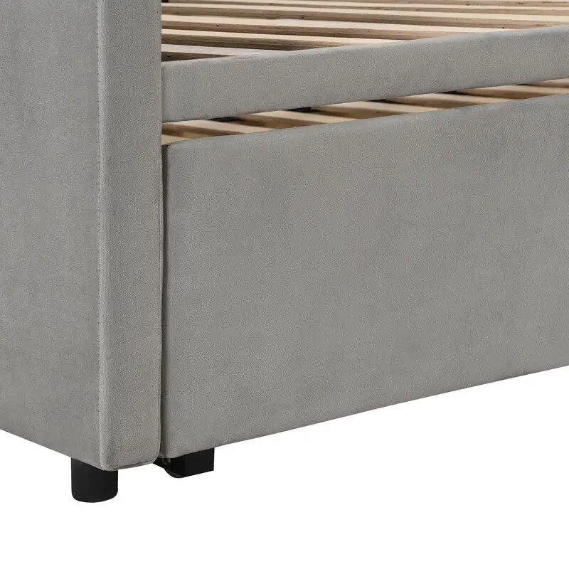 Divano letto imbottito in velluto rosa / grigio / beige con letto estraibile, da una piazza e mezza a matrimoniale, 2 persone