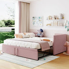 Divano letto imbottito in velluto rosa / grigio / beige con letto estraibile, da una piazza e mezza a matrimoniale, 2 persone