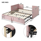 Divano letto imbottito in velluto rosa / grigio / beige con letto estraibile, da una piazza e mezza a matrimoniale, 2 persone