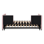 Divano letto imbottito in velluto rosa / grigio / beige con letto estraibile, da una piazza e mezza a matrimoniale, 2 persone