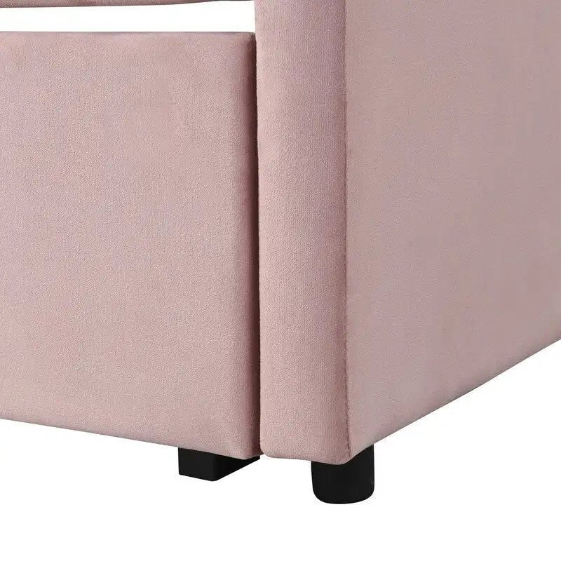 Divano letto imbottito in velluto rosa / grigio / beige con letto estraibile, da una piazza e mezza a matrimoniale, 2 persone