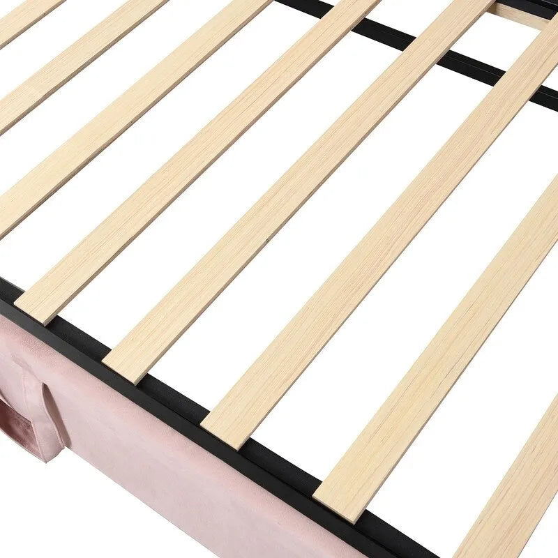 Divano letto imbottito in velluto rosa / grigio / beige con letto estraibile, da una piazza e mezza a matrimoniale, 2 persone