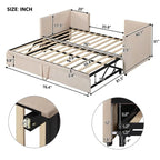 Divano letto imbottito in velluto rosa / grigio / beige con letto estraibile, da una piazza e mezza a matrimoniale, 2 persone
