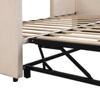Divano letto imbottito in velluto rosa / grigio / beige con letto estraibile, da una piazza e mezza a matrimoniale, 2 persone