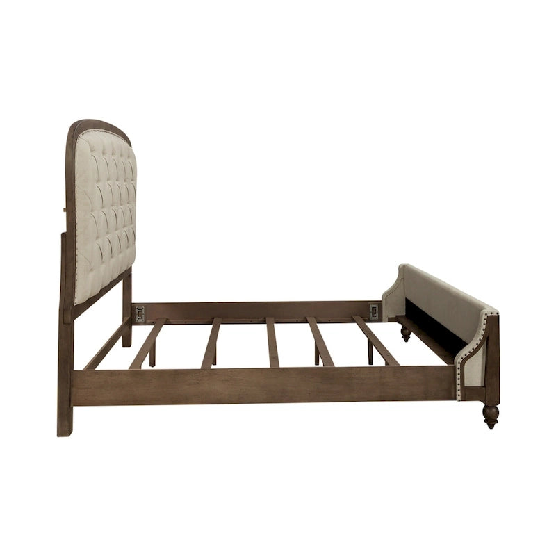 Set letto imbottito Dusty Taupe, cassettiera e specchio – Queen/King, per 2 persone