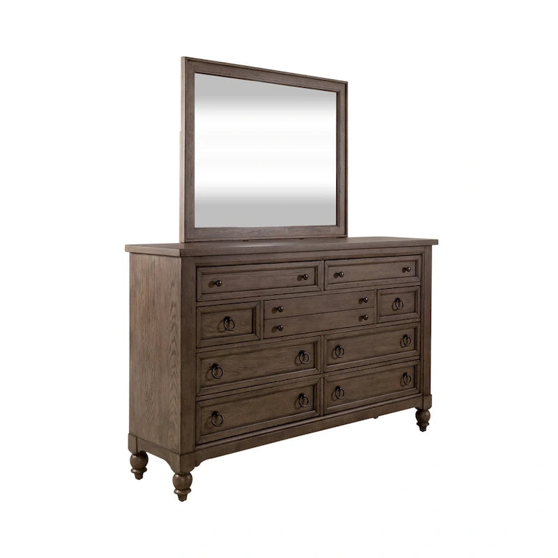 Set letto imbottito Dusty Taupe, cassettiera e specchio – Queen/King, per 2 persone